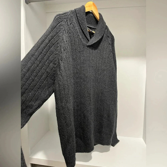 North 44 Alpaca italian yarn cable knit shawl collar gray sweater men’s large - Picture 3 of 10